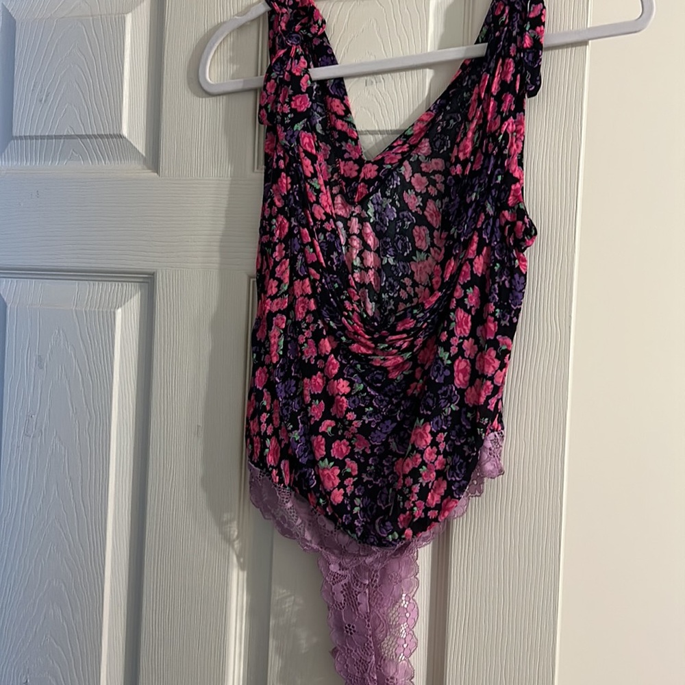 Free people floral pink and black body suit - Picture 2 of 5